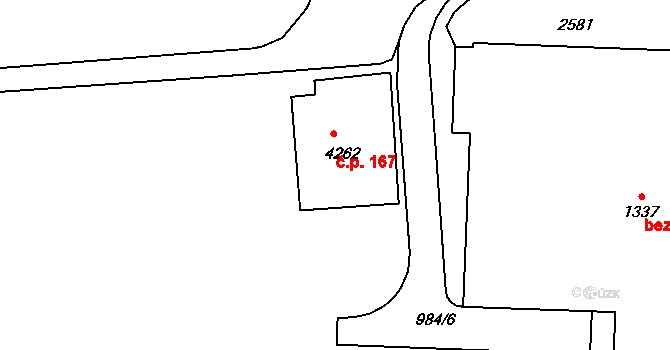 Jejkov 167, Třebíč na parcele st. 4262 v KÚ Třebíč, Katastrální mapa
