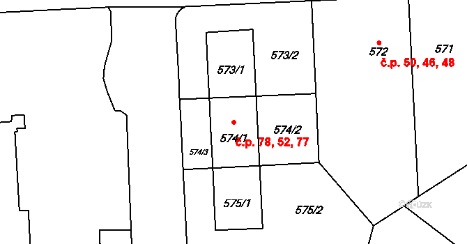 Štýřice 52,77,78, Brno na parcele st. 574/1 v KÚ Štýřice, Katastrální mapa