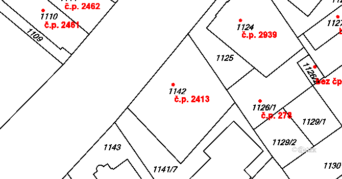 Teplice 2413 na parcele st. 1142 v KÚ Teplice, Katastrální mapa