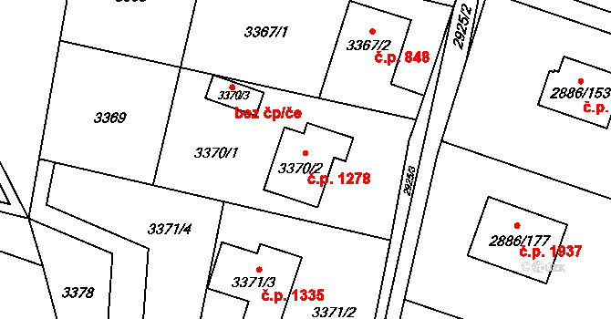 Šenov 1278 na parcele st. 3370/2 v KÚ Šenov u Ostravy, Katastrální mapa