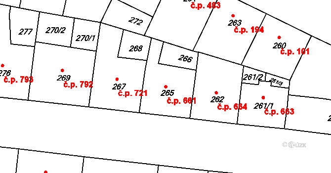 Žižkov 661, Praha na parcele st. 265 v KÚ Žižkov, Katastrální mapa
