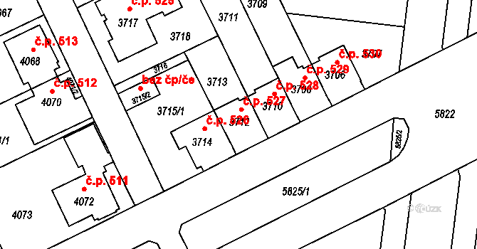 Záběhlice 527, Praha na parcele st. 3712 v KÚ Záběhlice, Katastrální mapa