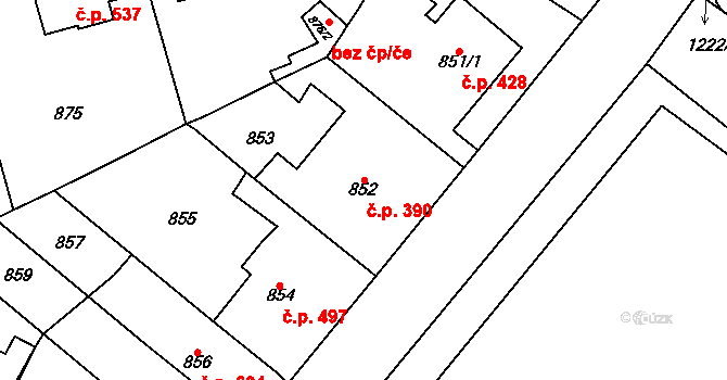 Ďáblice 390, Praha na parcele st. 852 v KÚ Ďáblice, Katastrální mapa