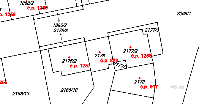 Vršovice 829, Praha na parcele st. 2176 v KÚ Vršovice, Katastrální mapa