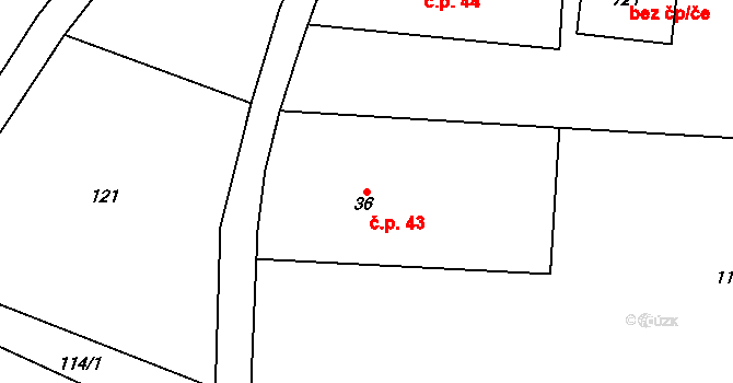 Podhůří 43, Vrchlabí na parcele st. 36 v KÚ Podhůří-Harta, Katastrální mapa