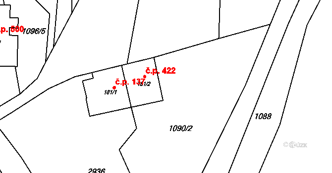 Hořejší Vrchlabí 422, Vrchlabí na parcele st. 181/2 v KÚ Hořejší Vrchlabí, Katastrální mapa