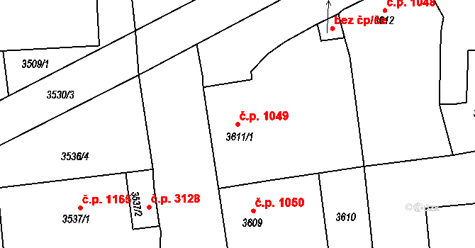 Česká Lípa 1049 na parcele st. 3611/1 v KÚ Česká Lípa, Katastrální mapa