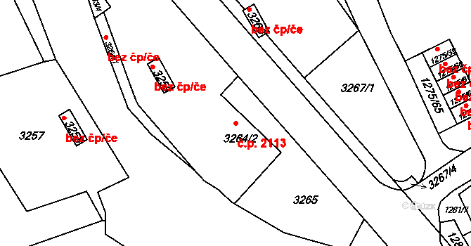 Chomutov 2113 na parcele st. 3264/2 v KÚ Chomutov II, Katastrální mapa