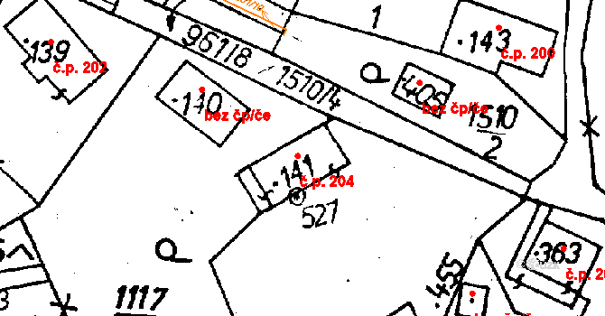 Jeřmanice 204 na parcele st. 141 v KÚ Jeřmanice, Katastrální mapa