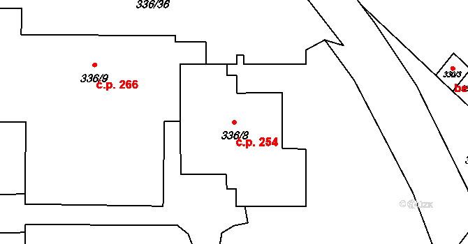 Pražské Předměstí 254, Bílina na parcele st. 336/8 v KÚ Bílina, Katastrální mapa