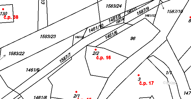 Zderadice 16, Maršovice na parcele st. 2/2 v KÚ Zderadice, Katastrální mapa