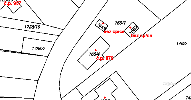 Černice 879, Plzeň na parcele st. 165/4 v KÚ Černice, Katastrální mapa