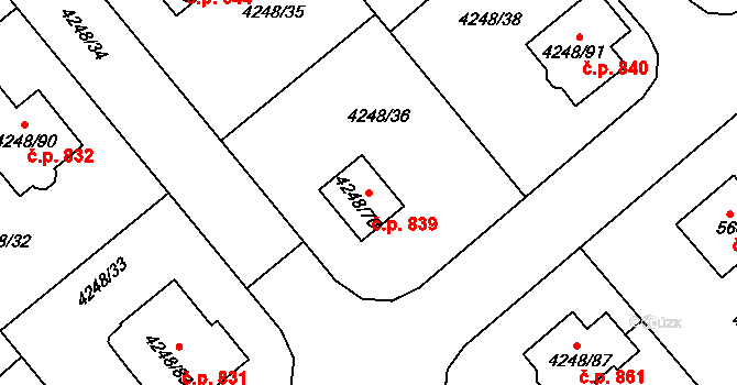 Litomyšlské Předměstí 839, Vysoké Mýto na parcele st. 4248/70 v KÚ Vysoké Mýto, Katastrální mapa