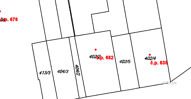 Karlín 652, Praha na parcele st. 402/2 v KÚ Karlín, Katastrální mapa