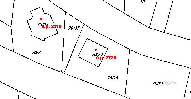 České Budějovice 2 2220, České Budějovice na parcele st. 70/33 v KÚ Haklovy Dvory, Katastrální mapa