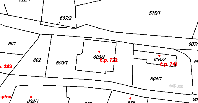 Rudolfov 722 na parcele st. 603/2 v KÚ Rudolfov u Českých Budějovic, Katastrální mapa