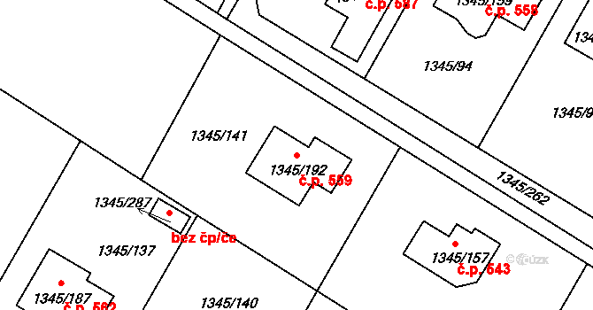 Pokratice 559, Litoměřice na parcele st. 1345/192 v KÚ Pokratice, Katastrální mapa