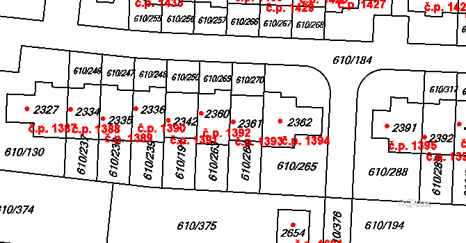 Rosice 1393 na parcele st. 2361 v KÚ Rosice u Brna, Katastrální mapa