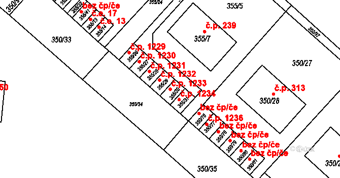 Dobšice 1233 na parcele st. 355/30 v KÚ Dobšice u Znojma, Katastrální mapa