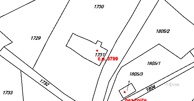 Mšeno nad Nisou 3799, Jablonec nad Nisou na parcele st. 1731 v KÚ Mšeno nad Nisou, Katastrální mapa