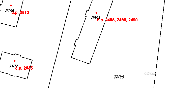 Zábřeh 2488,2489,2490, Ostrava na parcele st. 3093 v KÚ Zábřeh nad Odrou, Katastrální mapa