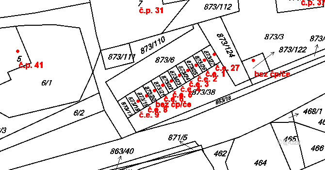 Čekanice 6, Tábor na parcele st. 873/21 v KÚ Čekanice u Tábora, Katastrální mapa
