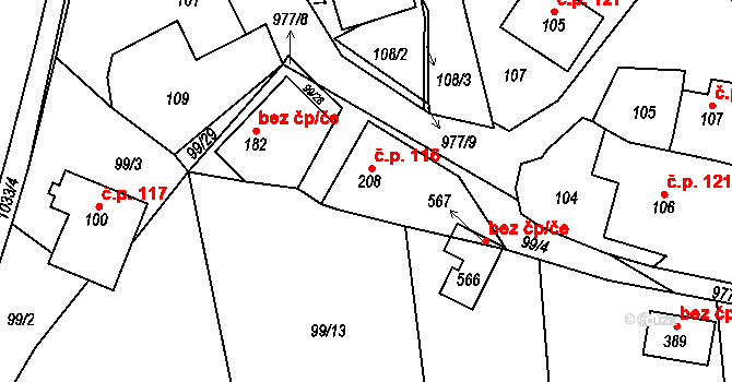 Český Herálec 116, Herálec na parcele st. 208 v KÚ Český Herálec, Katastrální mapa
