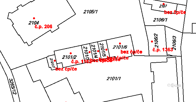 Ostrava 38187973 na parcele st. 2101/4 v KÚ Radvanice, Katastrální mapa