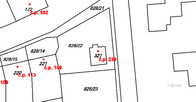 Louky 239, Zlín na parcele st. 321 v KÚ Louky nad Dřevnicí, Katastrální mapa