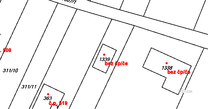 Znojmo 42671973 na parcele st. 1339 v KÚ Přímětice, Katastrální mapa