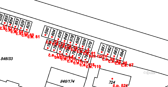 Lysice 81 na parcele st. 609 v KÚ Lysice, Katastrální mapa