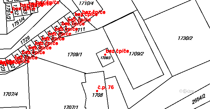 Chodov 44314973 na parcele st. 1709/3 v KÚ Dolní Chodov, Katastrální mapa