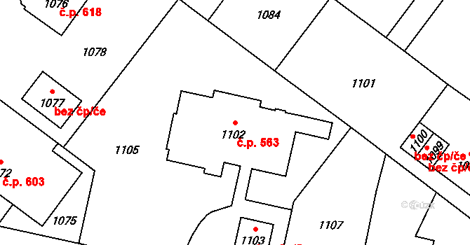 Jaktař 563, Opava na parcele st. 1102 v KÚ Jaktař, Katastrální mapa
