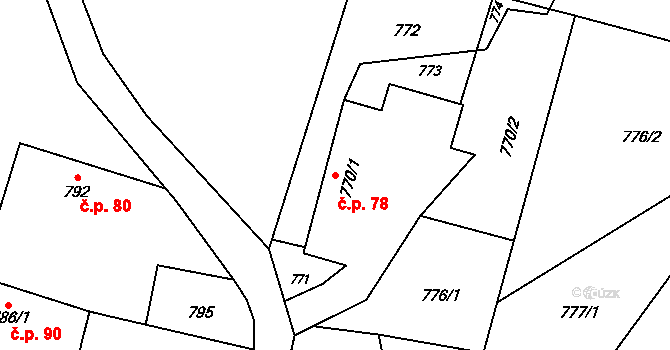 Suché Lazce 78, Opava na parcele st. 770/1 v KÚ Suché Lazce, Katastrální mapa