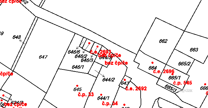 Trmice 44719973 na parcele st. 644/3 v KÚ Trmice, Katastrální mapa
