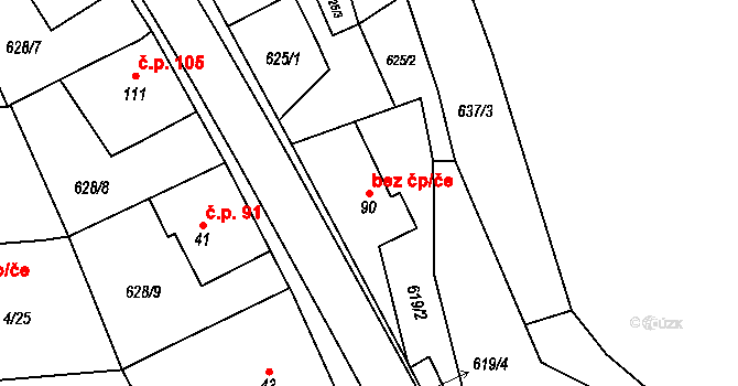 Dolní Radechová 46426973 na parcele st. 90 v KÚ Dolní Radechová, Katastrální mapa