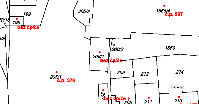 Olešnice 48023973 na parcele st. 206/1 v KÚ Olešnice na Moravě, Katastrální mapa