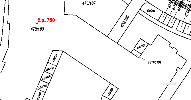 Letňany 750, Praha na parcele st. 470/183 v KÚ Letňany, Katastrální mapa