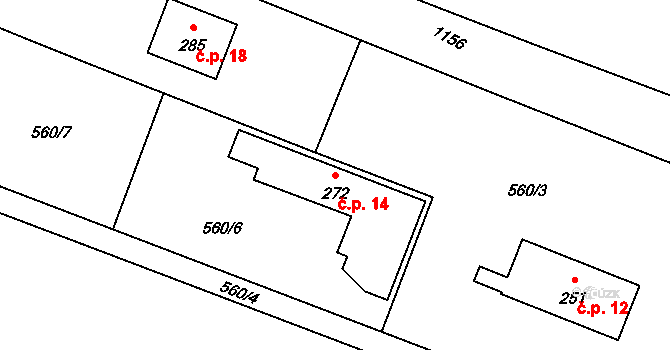Křiváček 14, Řehenice na parcele st. 272 v KÚ Malešín, Katastrální mapa
