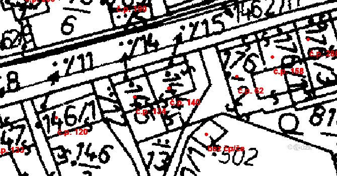 Bernartice 140 na parcele st. 144 v KÚ Bernartice u Milevska, Katastrální mapa