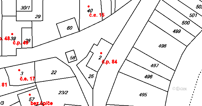 Raškov 84, Bohdíkov na parcele st. 2 v KÚ Raškov Dvůr, Katastrální mapa
