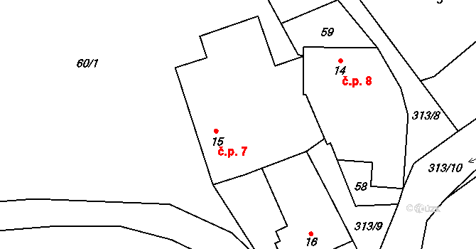 Černolice 7 na parcele st. 15 v KÚ Černolice, Katastrální mapa