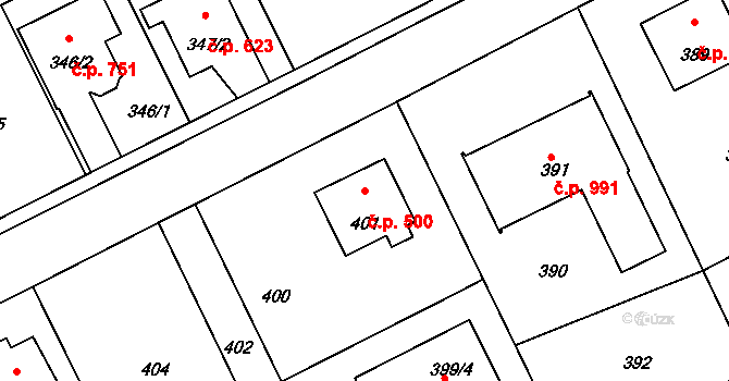 Průhonice 500 na parcele st. 401 v KÚ Hole u Průhonic, Katastrální mapa