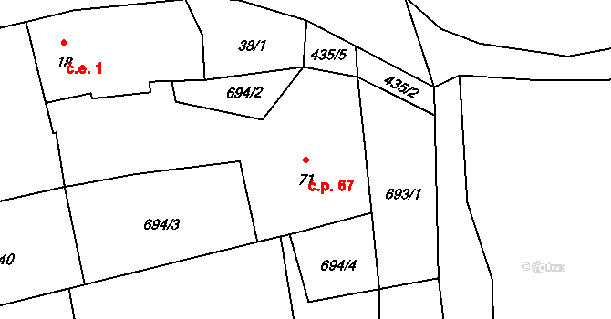 Černíkov 67 na parcele st. 71 v KÚ Černíkov, Katastrální mapa