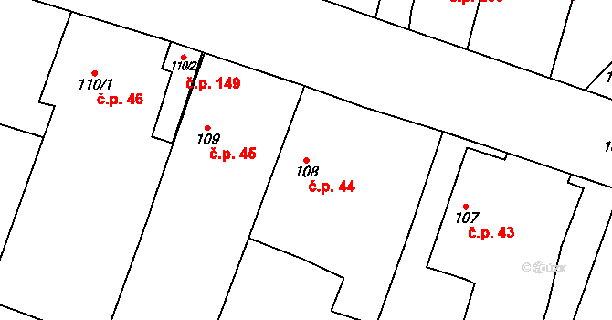 Rasošky 44 na parcele st. 108 v KÚ Rasošky, Katastrální mapa