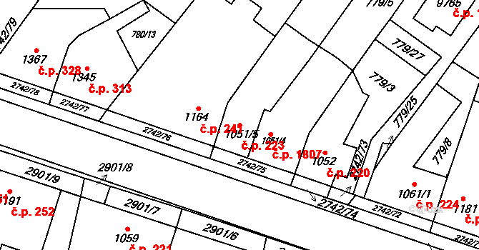 Bílé Předměstí 223, Pardubice na parcele st. 1051/5 v KÚ Pardubice, Katastrální mapa