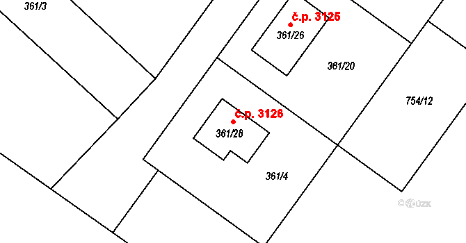 Milovice 3126 na parcele st. 361/28 v KÚ Milovice nad Labem, Katastrální mapa