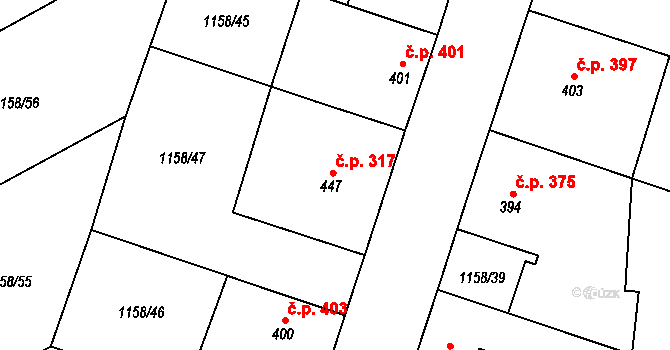 Bavorov 317 na parcele st. 447 v KÚ Bavorov, Katastrální mapa