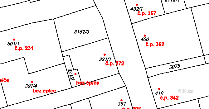 Kryry 272 na parcele st. 321/1 v KÚ Kryry, Katastrální mapa