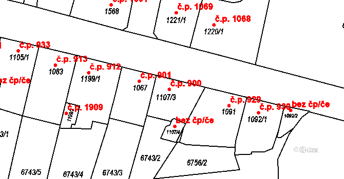 Žatec 900 na parcele st. 1107/3 v KÚ Žatec, Katastrální mapa